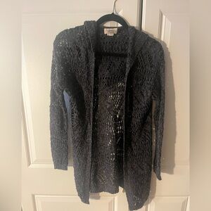 SO Open-Knit women's olive Hooded Cardigan Sweater-XS